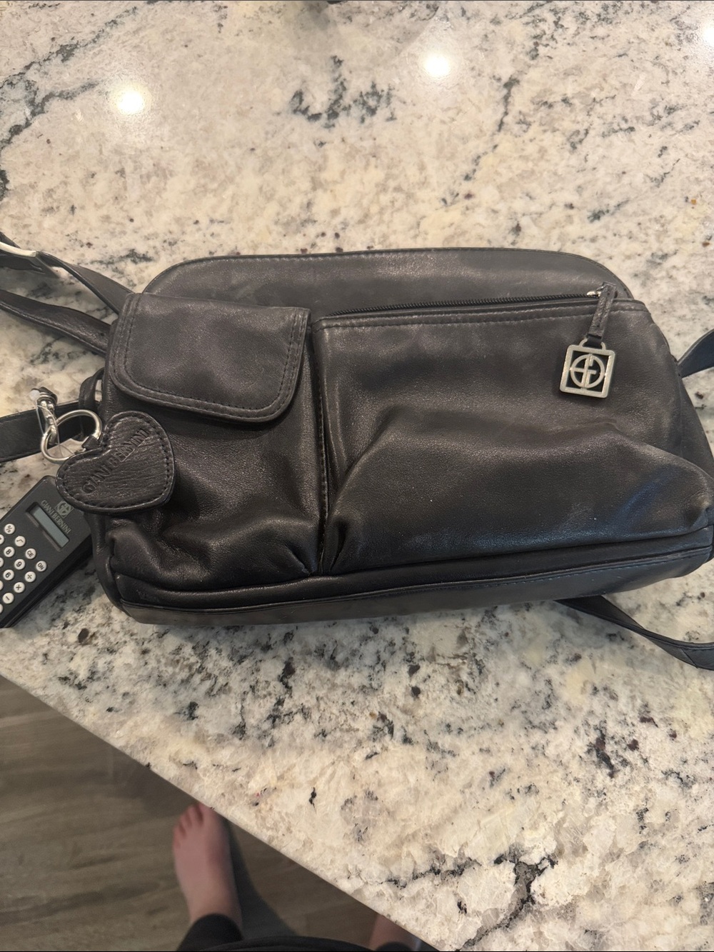 Black Crossbody Leather Organizer Bag by Giani Bernini